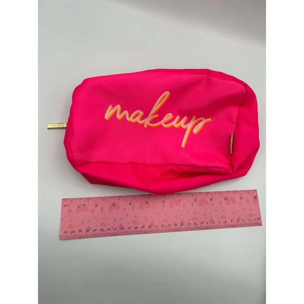 Tartan + Twine Hot Pink Makeup Bag Ripstop Cosmetic Pouch Gold Zipper